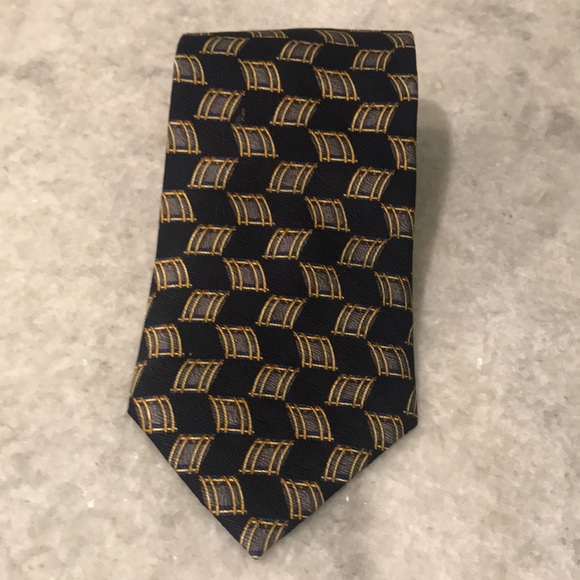 Mulberry Other - Mulberry Navy Blue Silk Tie Mens Necktie Made in USA Gold Accents Classic Formal